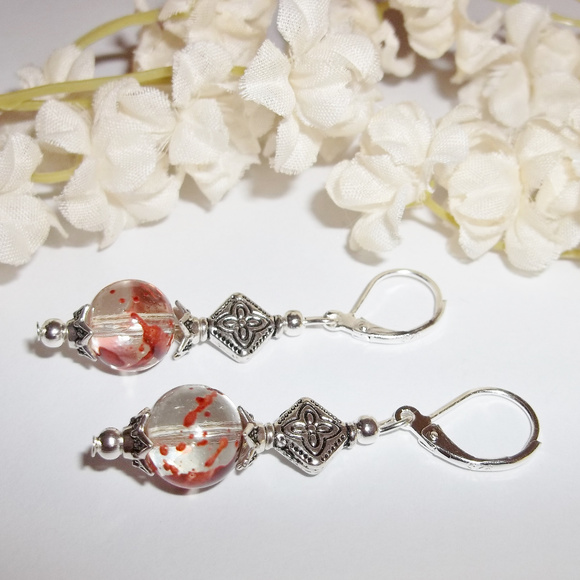 Rust Orange and Clear Glass Earring Set Drop 4500 - Picture 5 of 6